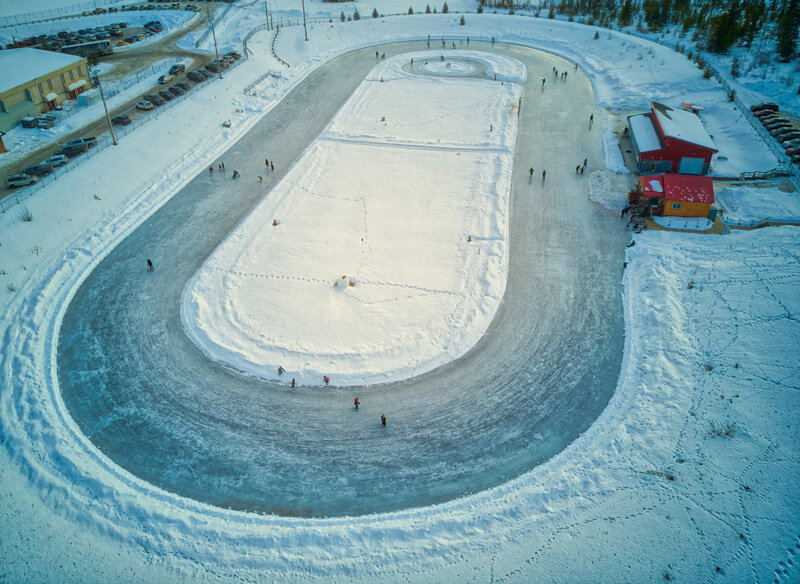 The outdoor skating oval provides fresh air and exercise for people of all ages. This a popular facility that is very special and a type not found in every community.
