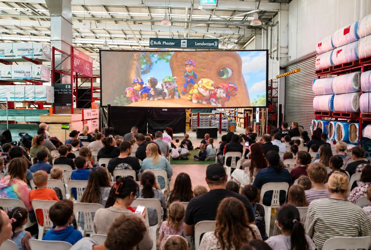 Val Morgan and PHD turn Bunnings into a cinema for PAW Patrol: The Dino Movie.