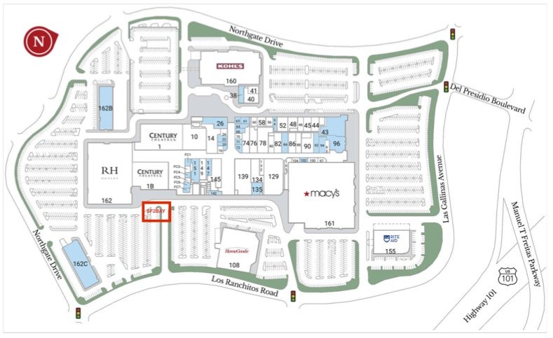 Map of SF2BAY Location at Northgate Mall in San Rafael