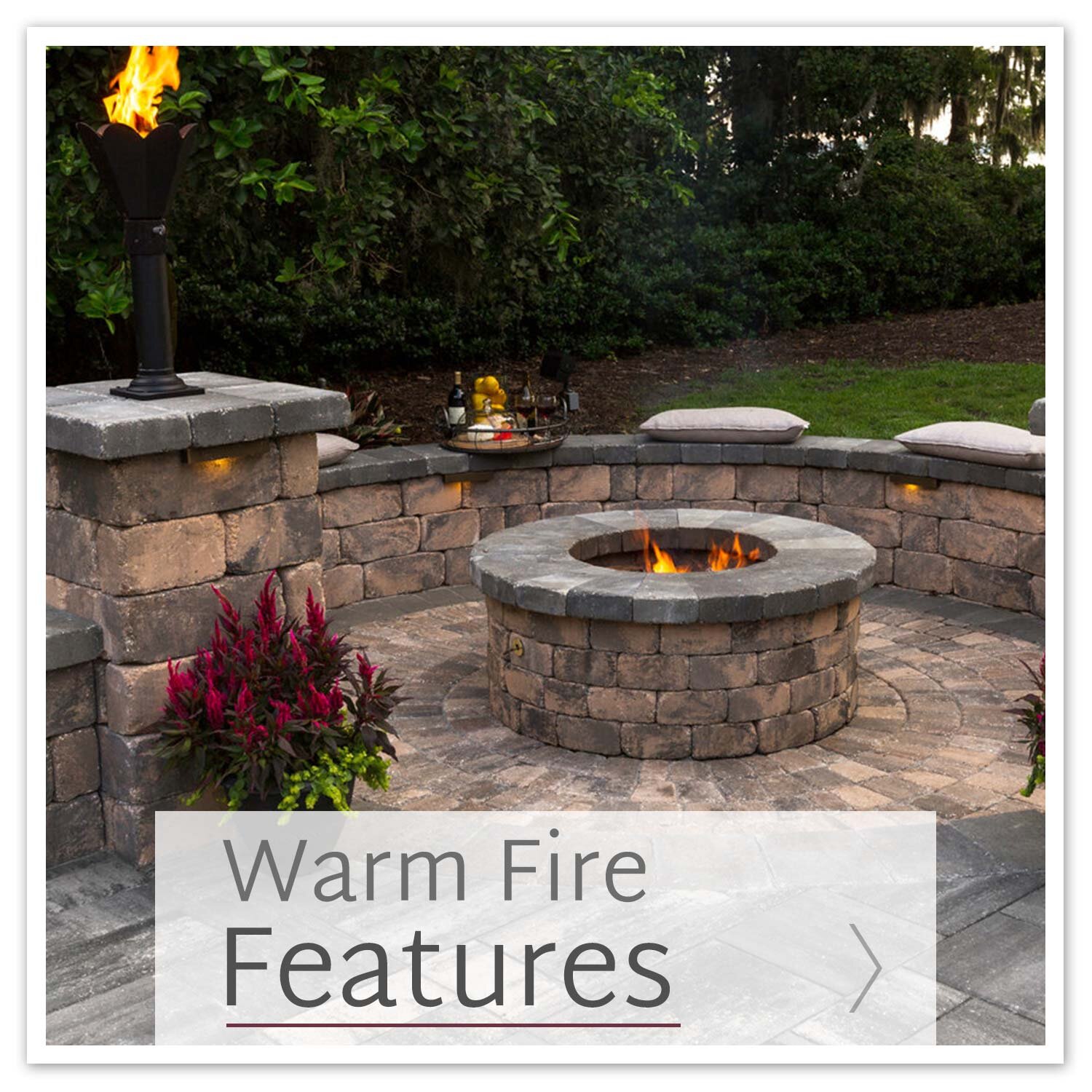 Get cozy with fire features designed for year-round fun.