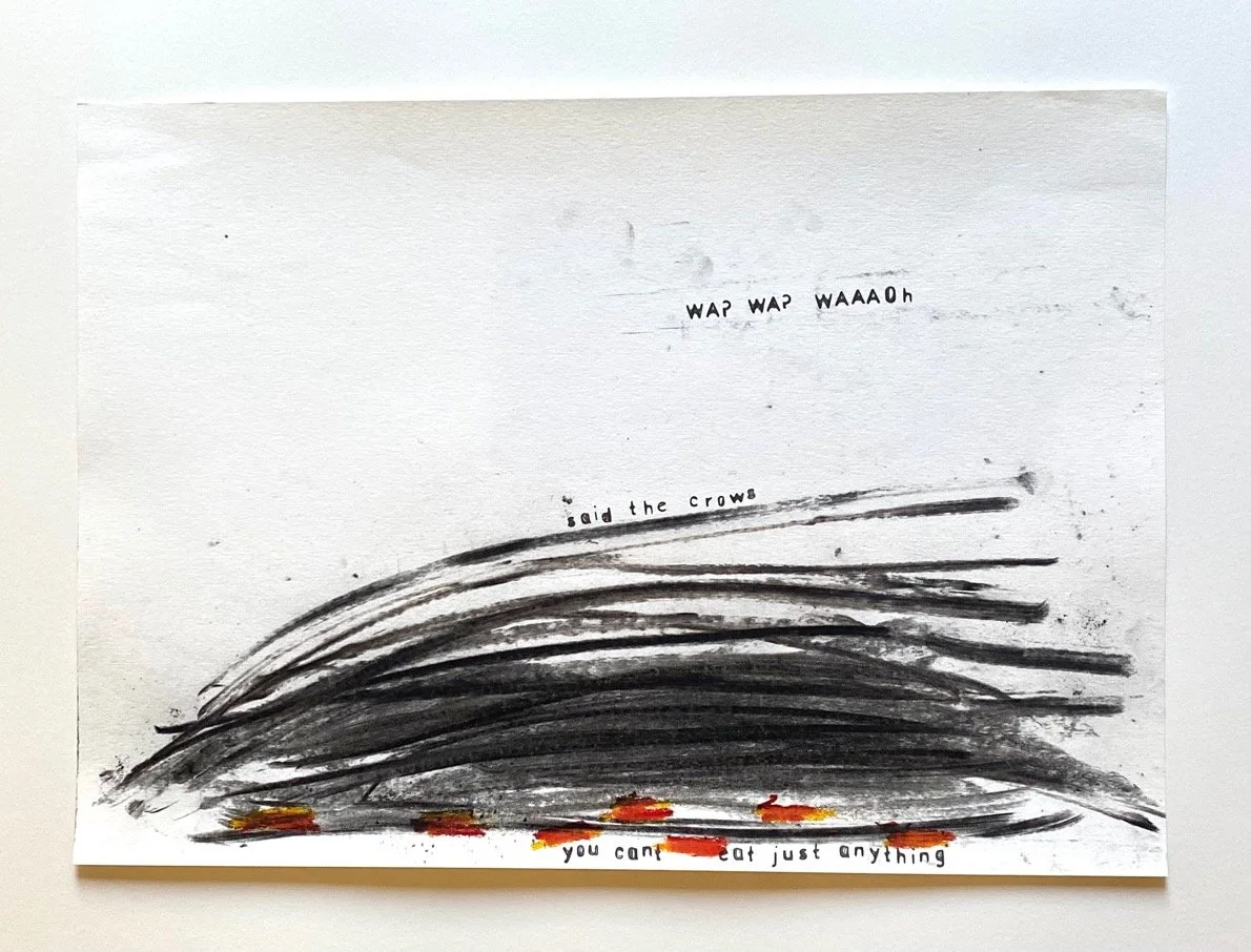 You can’t eat just anything
Graphite, chinagraph, charcoal
from the mountain on paper
42x30 centimetres
$550 (including GST)