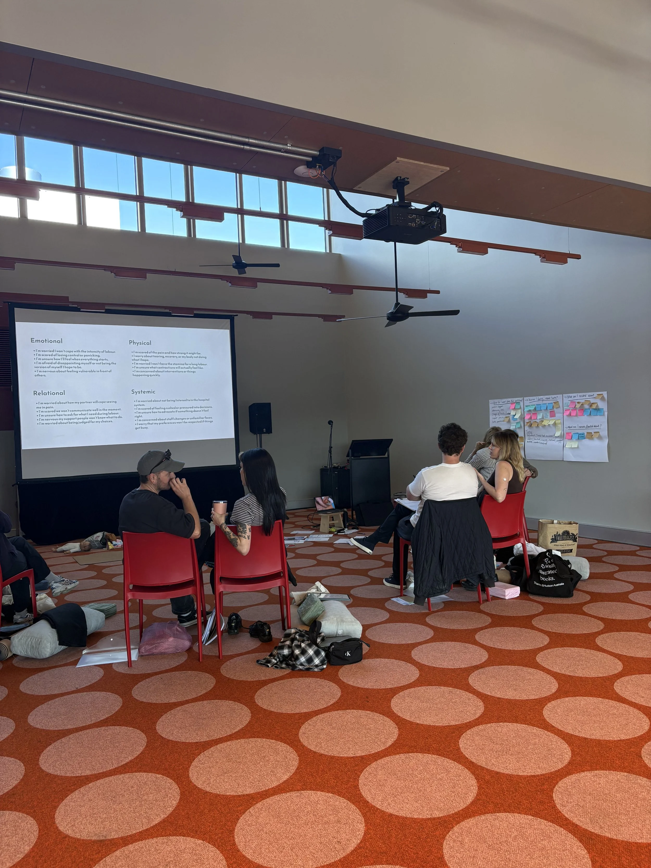 Workshop group talking through the different kinds of fears and worries