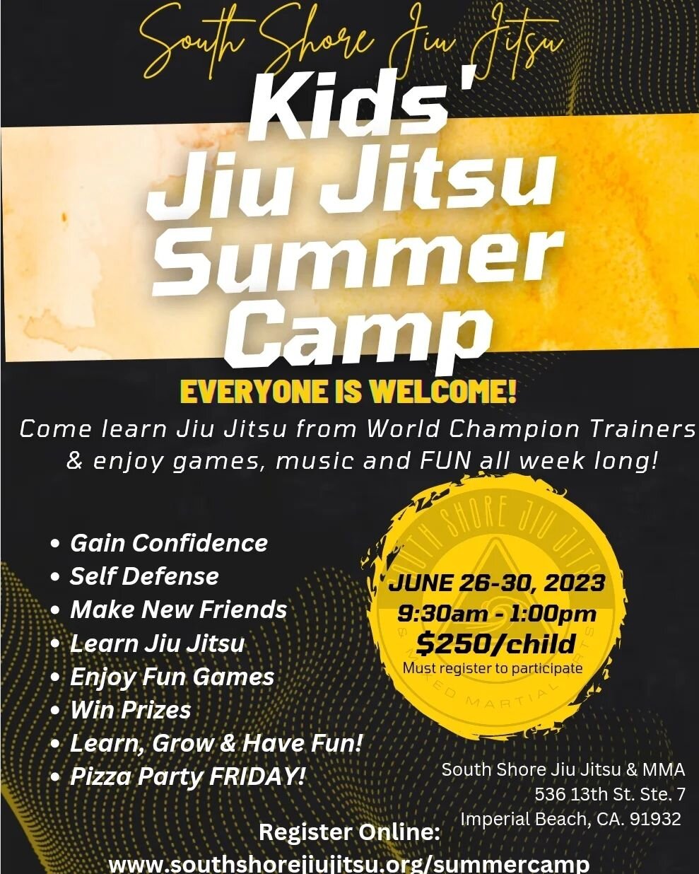 ☀️ 🌊🤙 @southshorejiujitsu
.
.
‼️Don't miss out!
Register Online!! ➡️➡️➡️
Www.southshorejiujitsu.org/summercamp