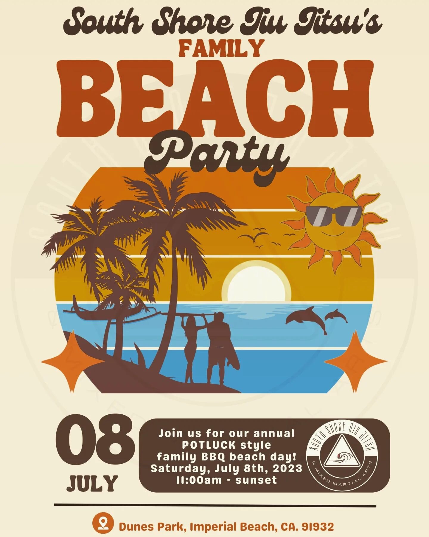 SAVE THE DATE‼️
▫️
▫️
Join us for South Shore Jiu Jitsu &amp; MMA's Annual Family BBQ Beach Party! 🌊
▫️
▫️Saturday- July 8th 2023
▫️11:00am - Sunset 
▫️POTLUCK- Bring a dish to share! 🤙
.
.
.