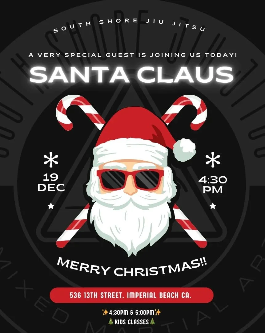 🎅 Santa will be making a quick special guest appearance TODAY at South Shore Jiu Jitsu! 🎄✨️ 4:30pm &amp; 5:00pm kids classes! 🍬 See you all there! 
.
.
.
.
@southshorejiujitsu