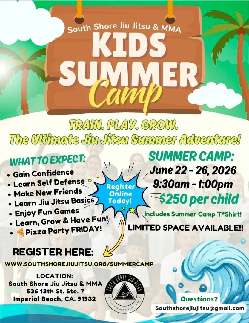 WE CANT WAIT FOR SUMMER!☀️🥋 

2026 SUMMER CAMP: June 22-26th, 2026! 🌊 
REGISTRATION IS NOW OPEN! ✨️

Get ready for:
✅ Jiu Jitsu training
✅ Games &amp; challenges
✅ Confidence building
✅ Teamwork &amp; leadership
✅ LOTS OF FUN!

This isn&rsquo;t jus