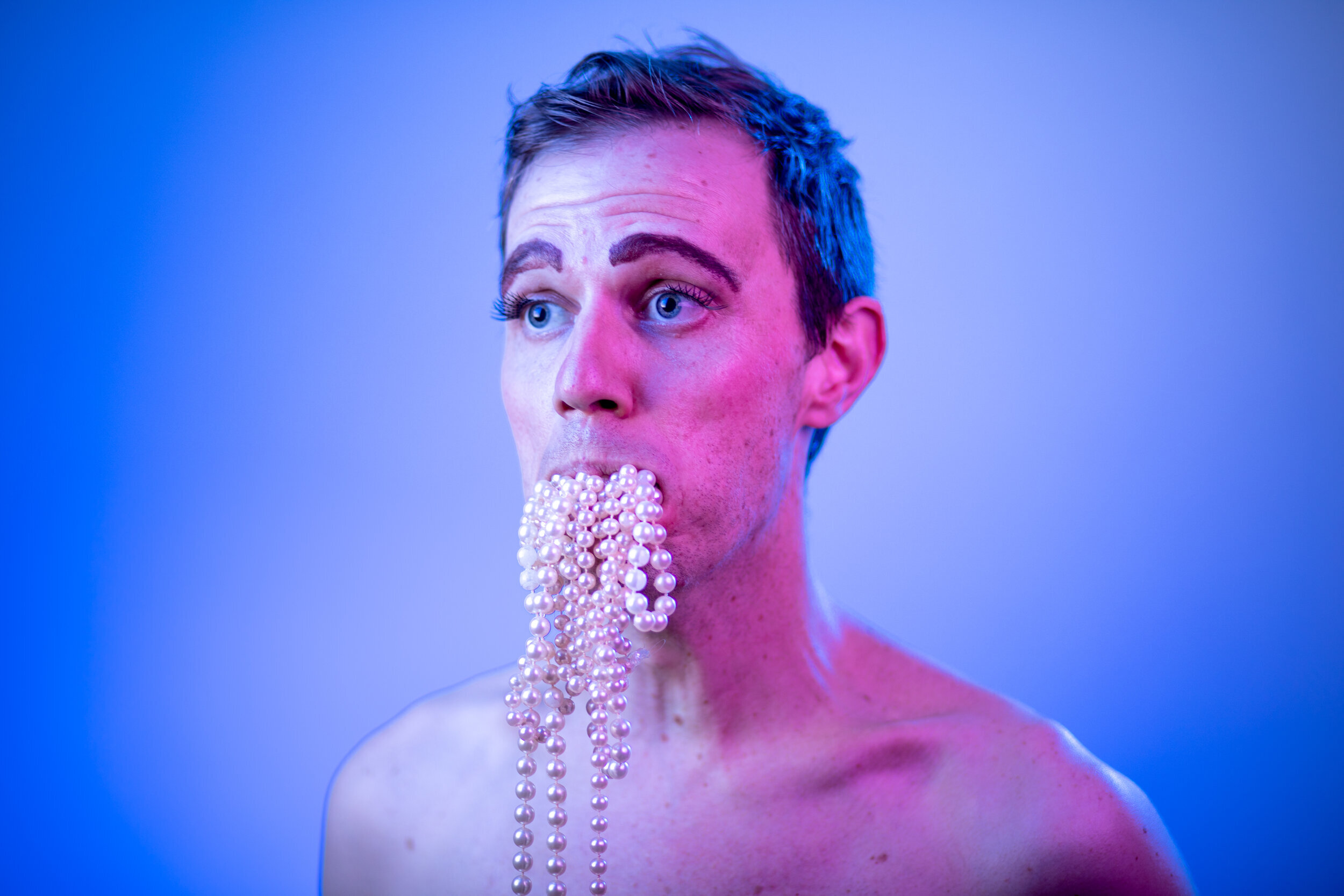 Kyle as Oyster Boy, co-devised work with Elizabeth Millington, 2020.