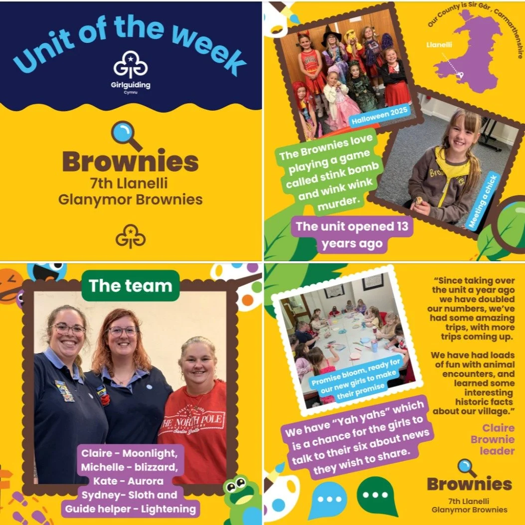 🌟 Girlguiding Cymru: Unit of the Week 🌟

Meet our third unit of the week! Every Monday, we&rsquo;ll be shining a spotlight on one of our amazing units and celebrating the fun, friendship, and adventure they bring 💛🤎

Meet 7th Llanelli Glanymor Br