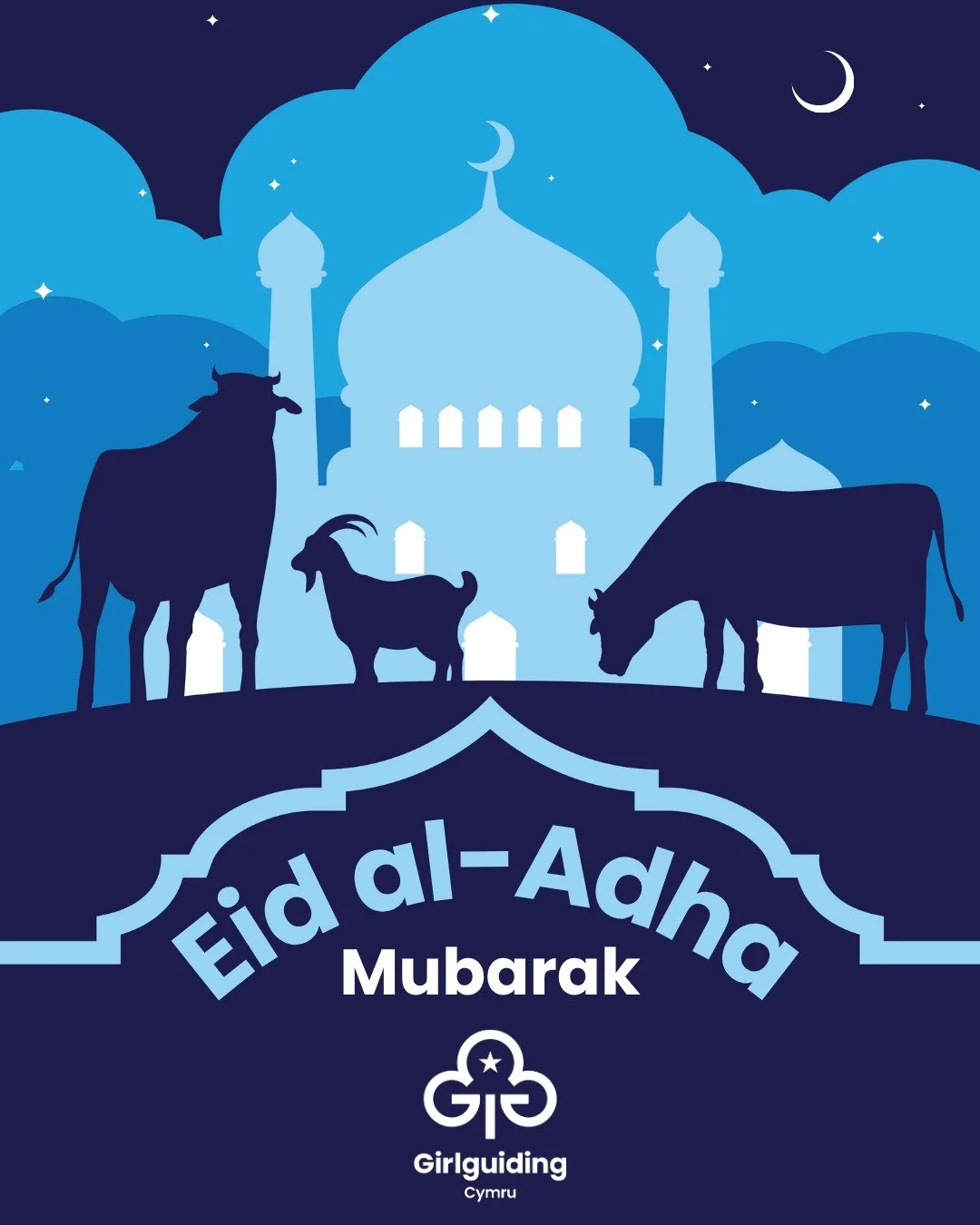 Eid Mubarak to all our Girlguiding Cymru members celebrating Eid al-Adha 🌙

Wishing you and your families a joyful and peaceful celebration.

#eidmubarak #GirlguidingCymru