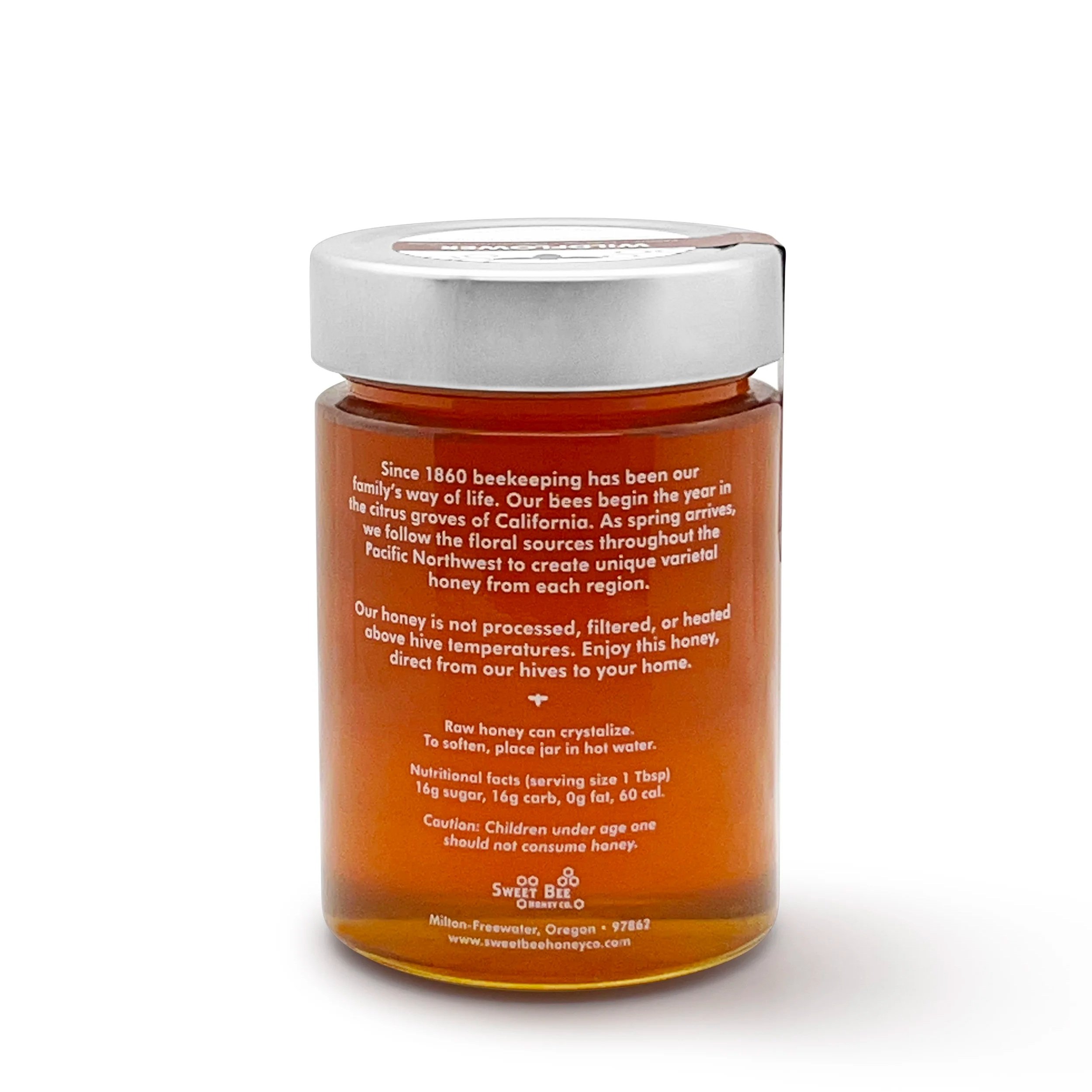 Image of 16 jar wildflower honey back label.