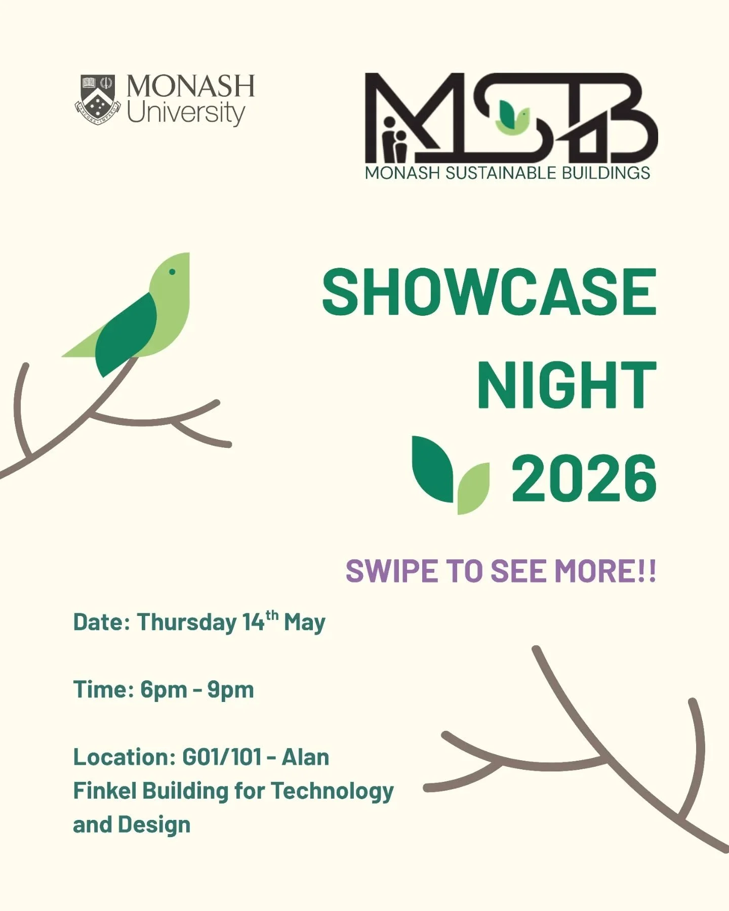 Join us at Showcase Night at 6 o'clock!! Get your tickets at the link in our bio☘️

#monashengineering #mada #sustainabledesign #joshkolak #monashsustainablebuildings