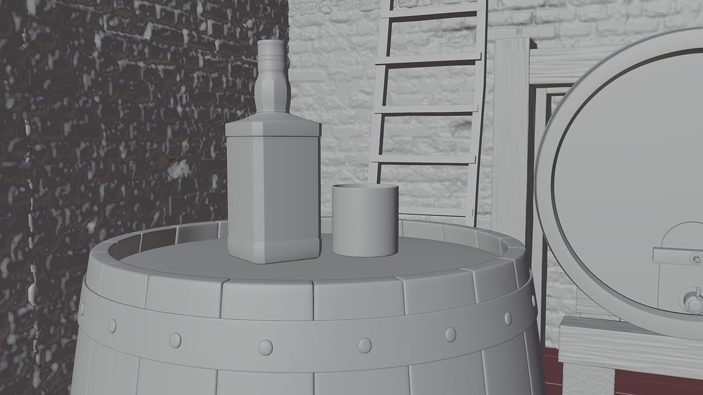 bourbon bottle glass on a cask product environment solid render