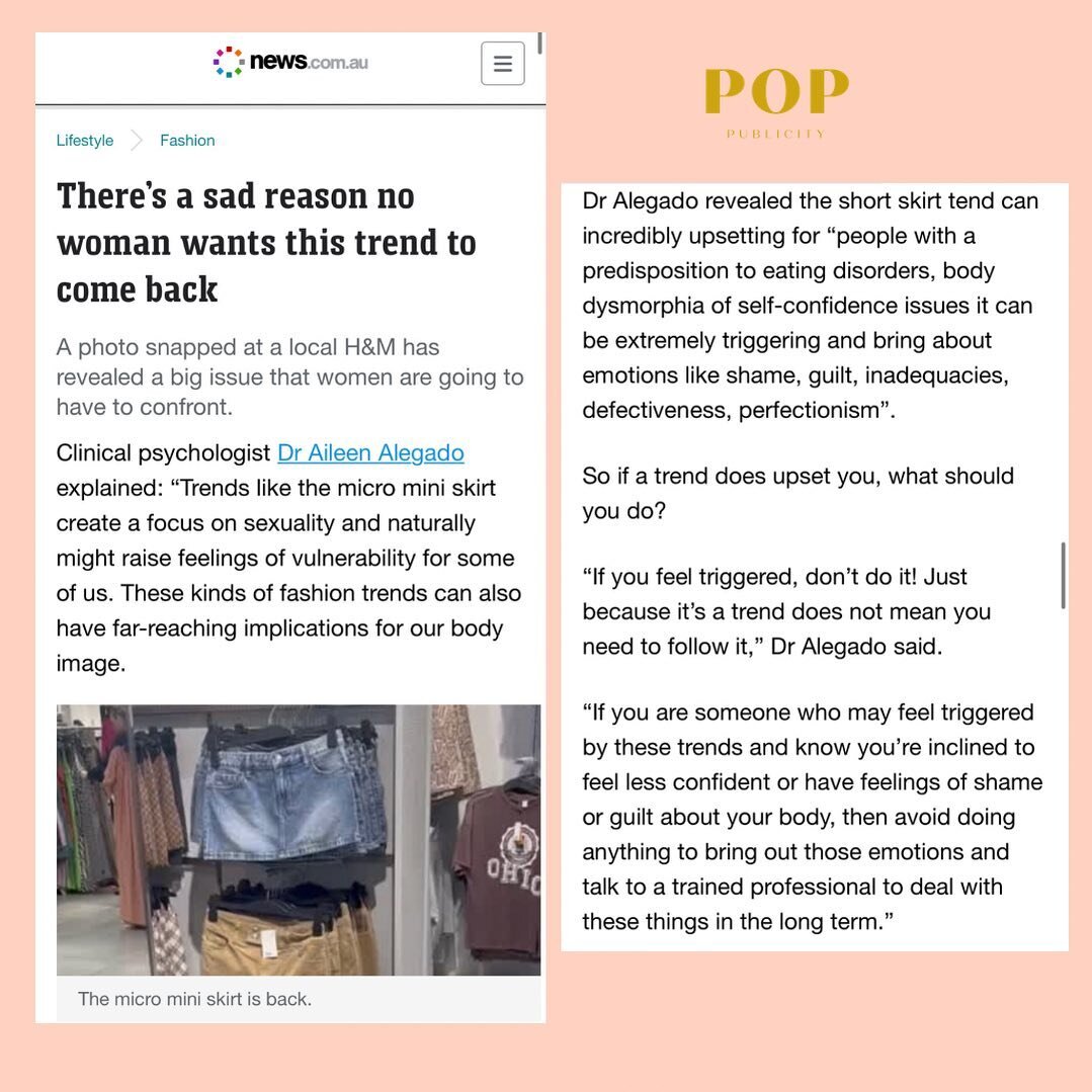 We love getting our retainer clients commentary work as experts in their field. And our OG superstar @dr.aileen is one of those psychology unicorns who can talk about it all- even fashion. 

Here she gives some psychology behind the micro mini trend 