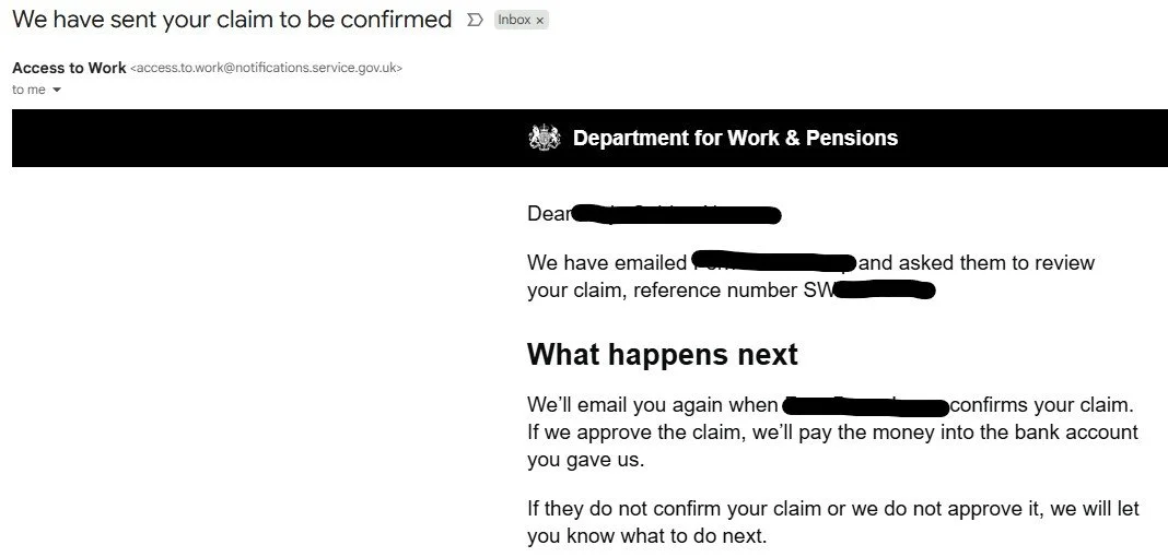 Screenshot of the email confirming claim has been submitted