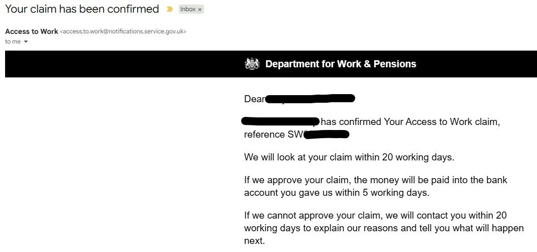 Screenshot of the email confirming claim has been confirmed