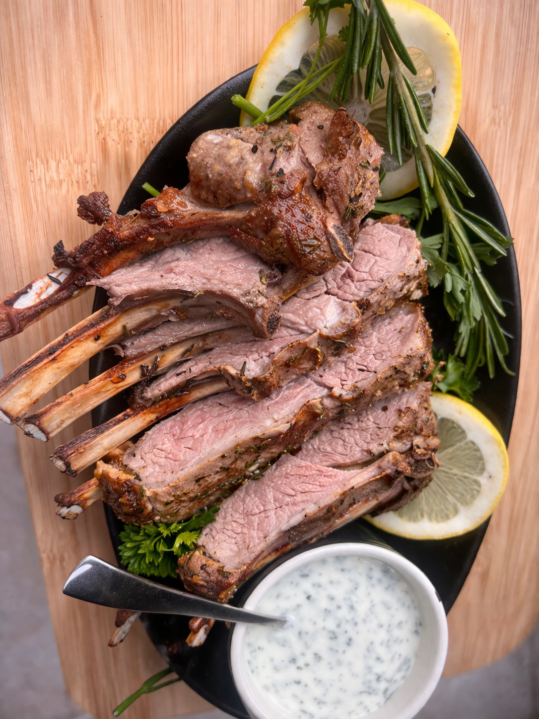 Herb Roasted Lamb with Kefir Herb Sauce