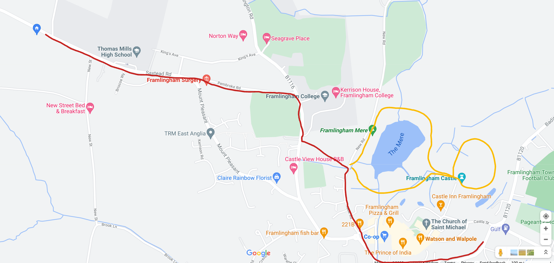 Walk into Framlingham Town Center or the Castle 