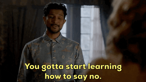 Jay from Ghosts tells Sam "You gotta start learning how to say no," while shaking his head.