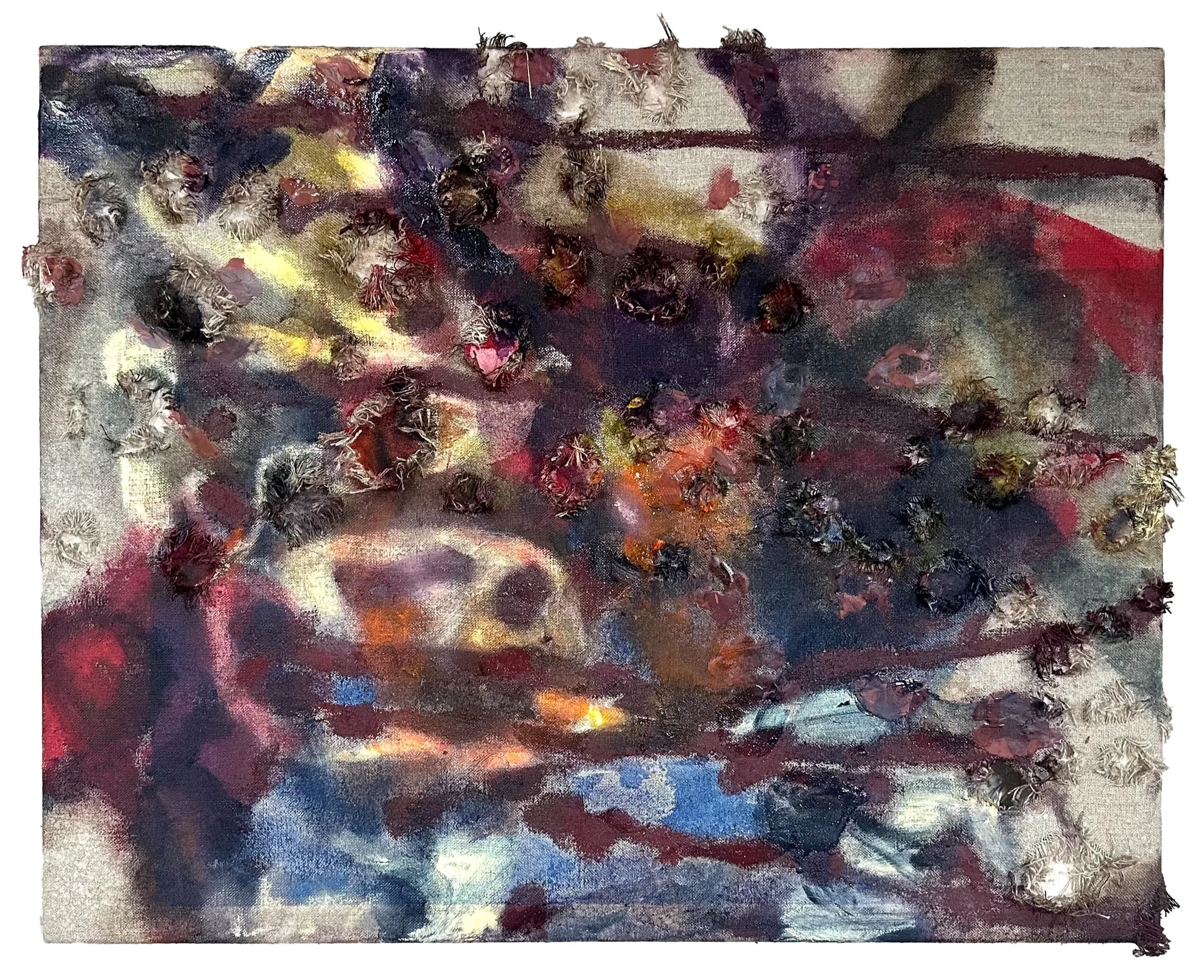   Umpire , 2023 - Wax, oil pastel, acrylic and oil on cotton and linen, 60cm x 75cm 