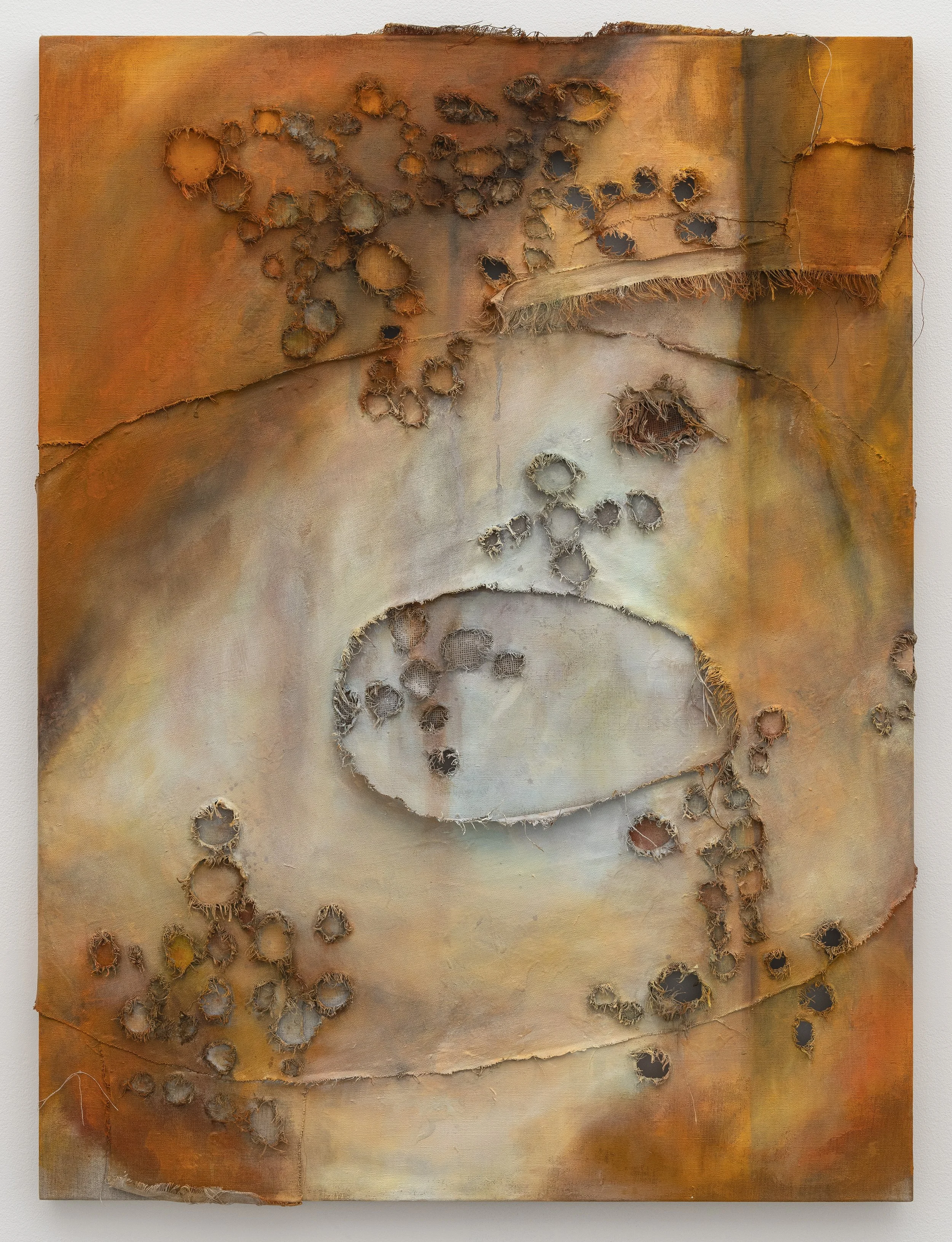   Early , 2023, Jute, linen, dye, acrylic and oil on linen, 122cm x 90cm 