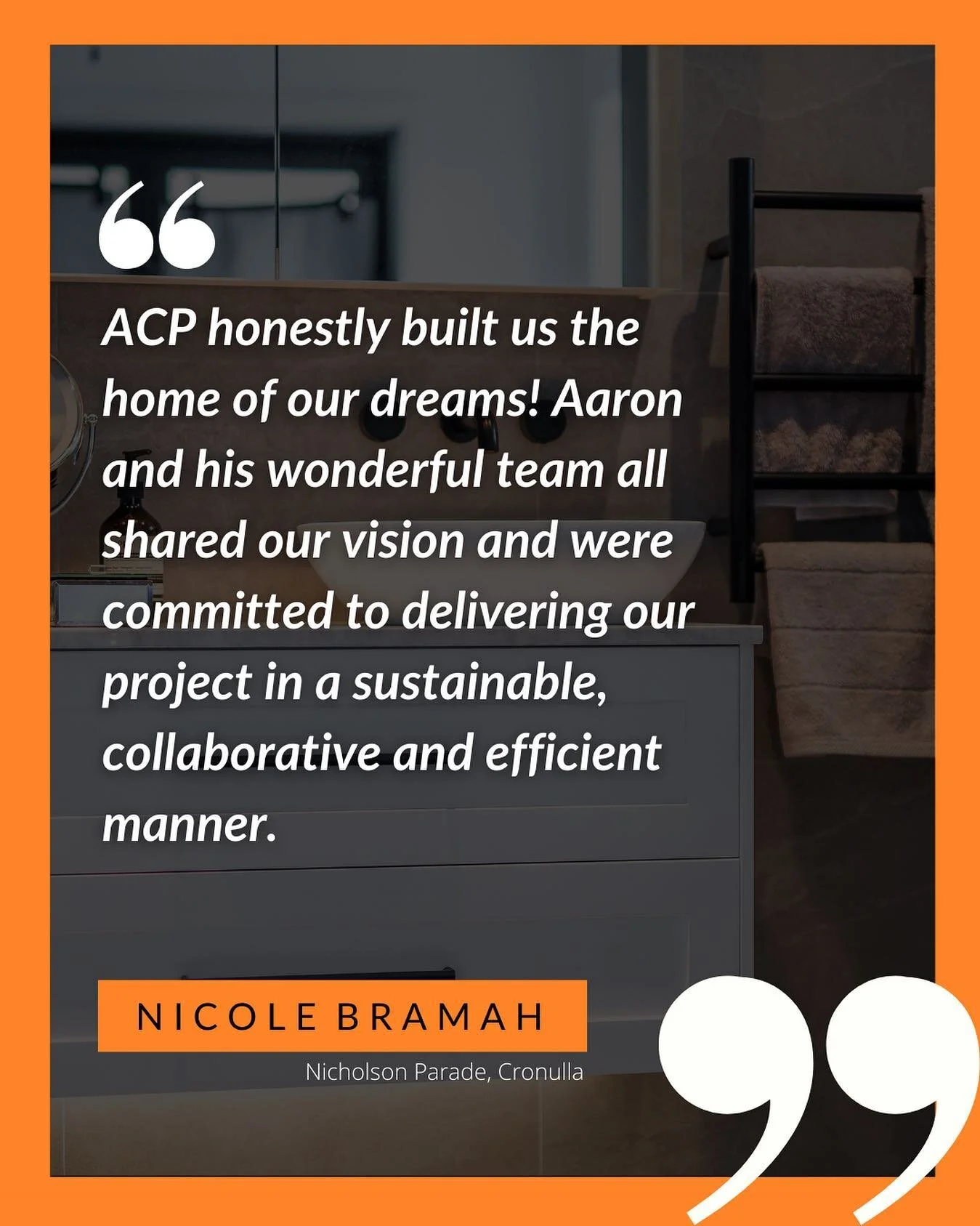 &ldquo;Integrity, reliability, innovation, attention to detail and exceptional craftsmanship, every step of the way. This is how I would describe our experience with ACP. 

From the moment I met Aaron, I knew that I trusted him to take on our extensive renovation. Aaron and his wonderful team all shared our vision and were committed to delivering our project in a sustainable, collaborative and efficient manner. 

ACP built us the home of our dreams and honestly, I could not be happier with the outcome, which exceeded our expectations. I would have no hesitation in recommending Aaron and his team for your building works.&rdquo; - @november1design
.
.
.
#renovation #construction #architecture #building #cronulla