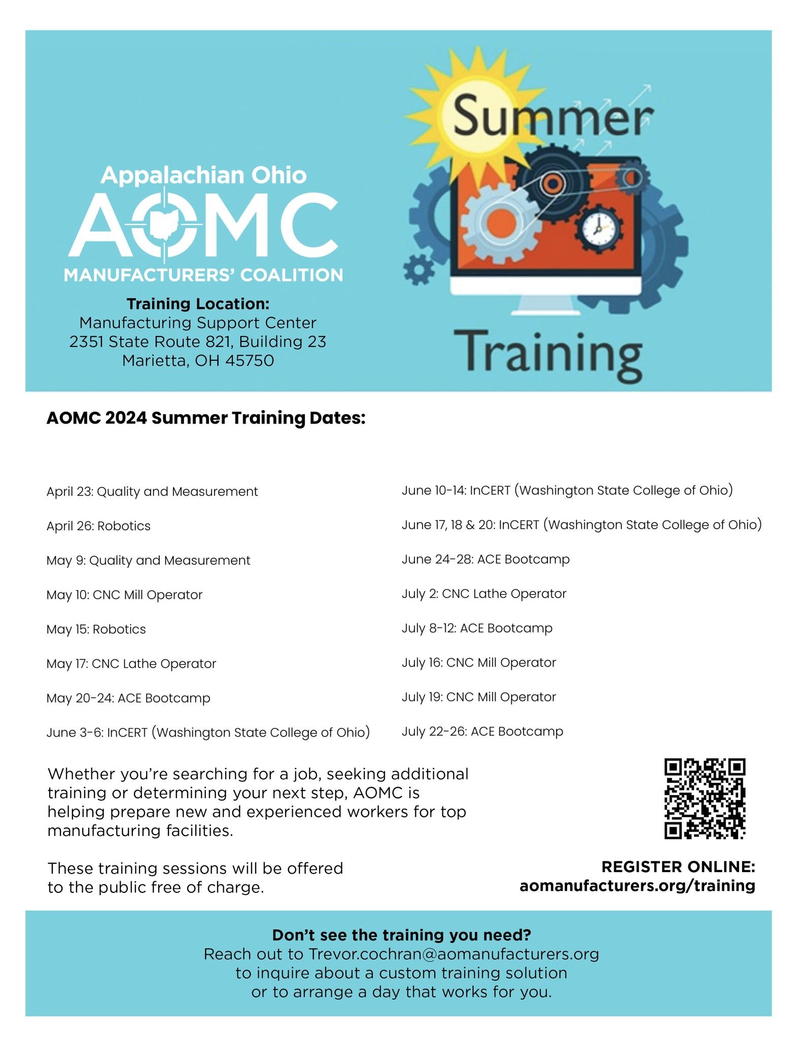 These trainings are offered to the public free of charge, but registration is limited!

Get registered online at: https://www.aomanufacturers.org/training