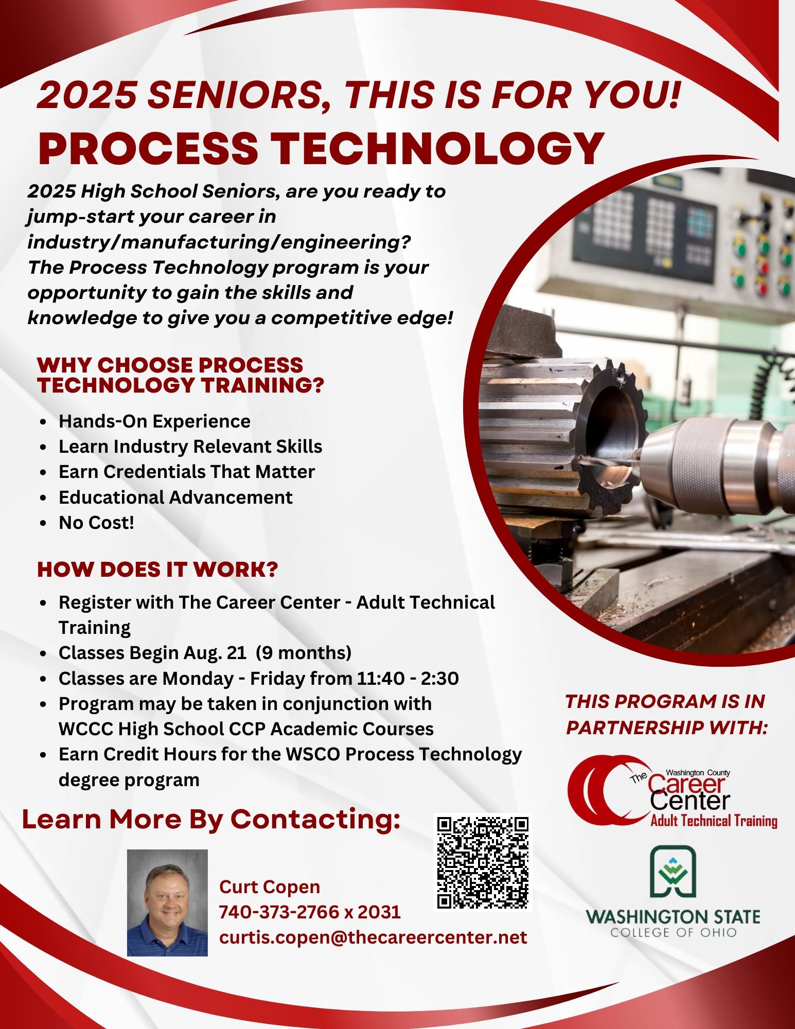 @thecareercenteradulttech has teamed up with @wscomarietta to introduce an exciting new degree pathway for Ohio high school seniors.  The program provides a streamlined route for upcoming high school seniors to achieve an associate degree in Process 