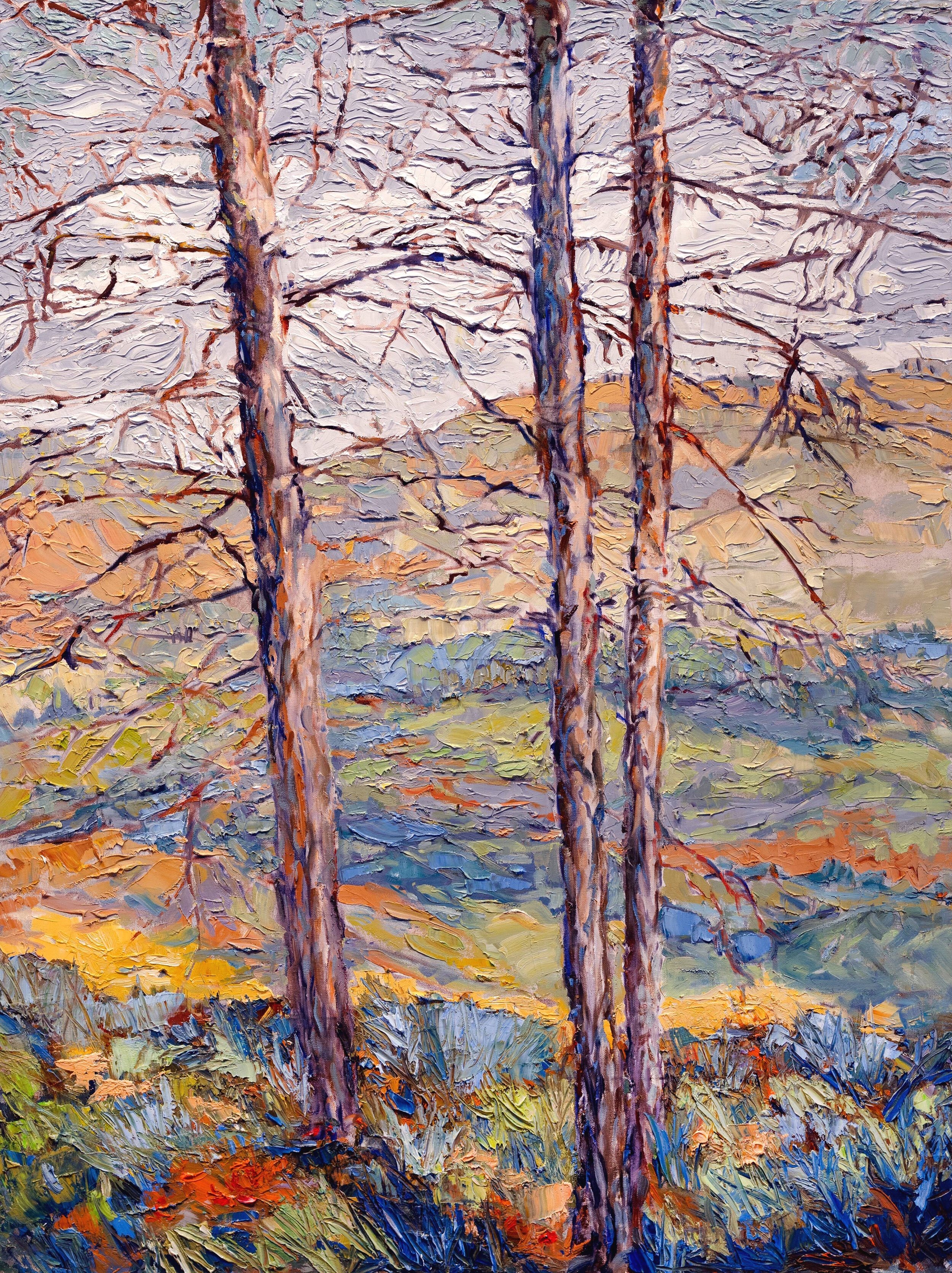   Three Trees Over the Hill   Oil on canvas  36” x 48”   
