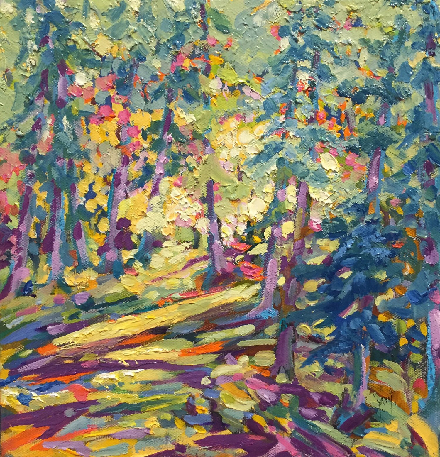   SOLD    Ten Trees ll   Oil on canvas  11” x11”  