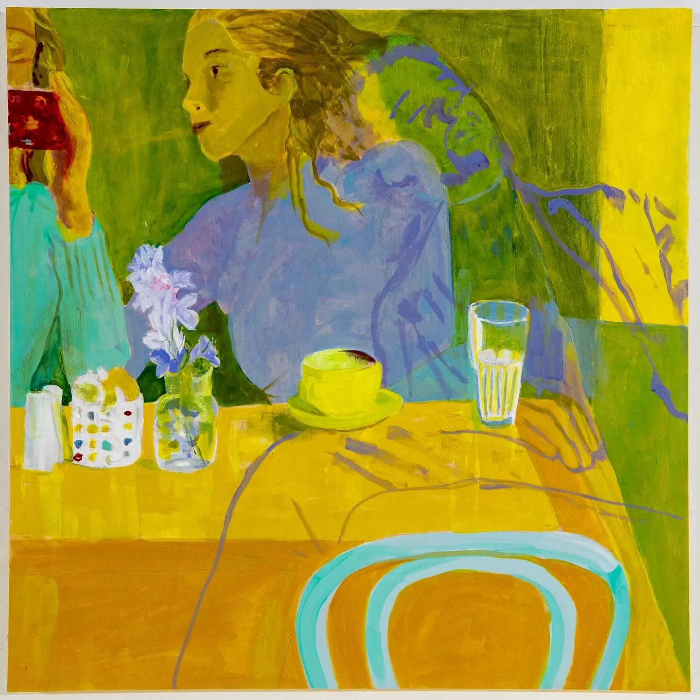 As a child I had an imaginary friend. As an adult now I feel presences that are real to me, that I know are not physically there. In this painting I&rsquo;m using two different ways to render the figures to indicate that the man is a memory as the wo