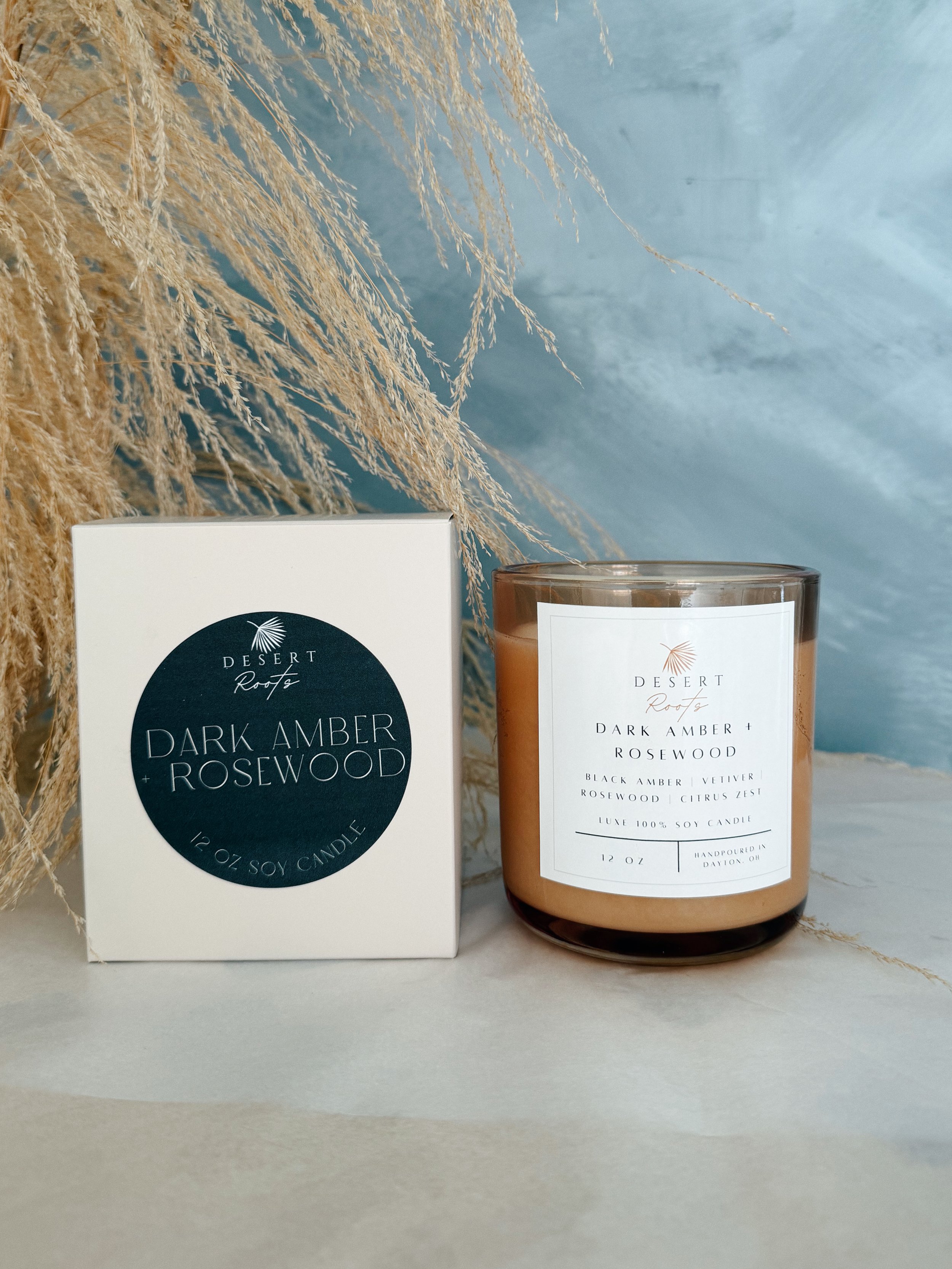 Dark Amber + Rosewood 12oz Soy Candle