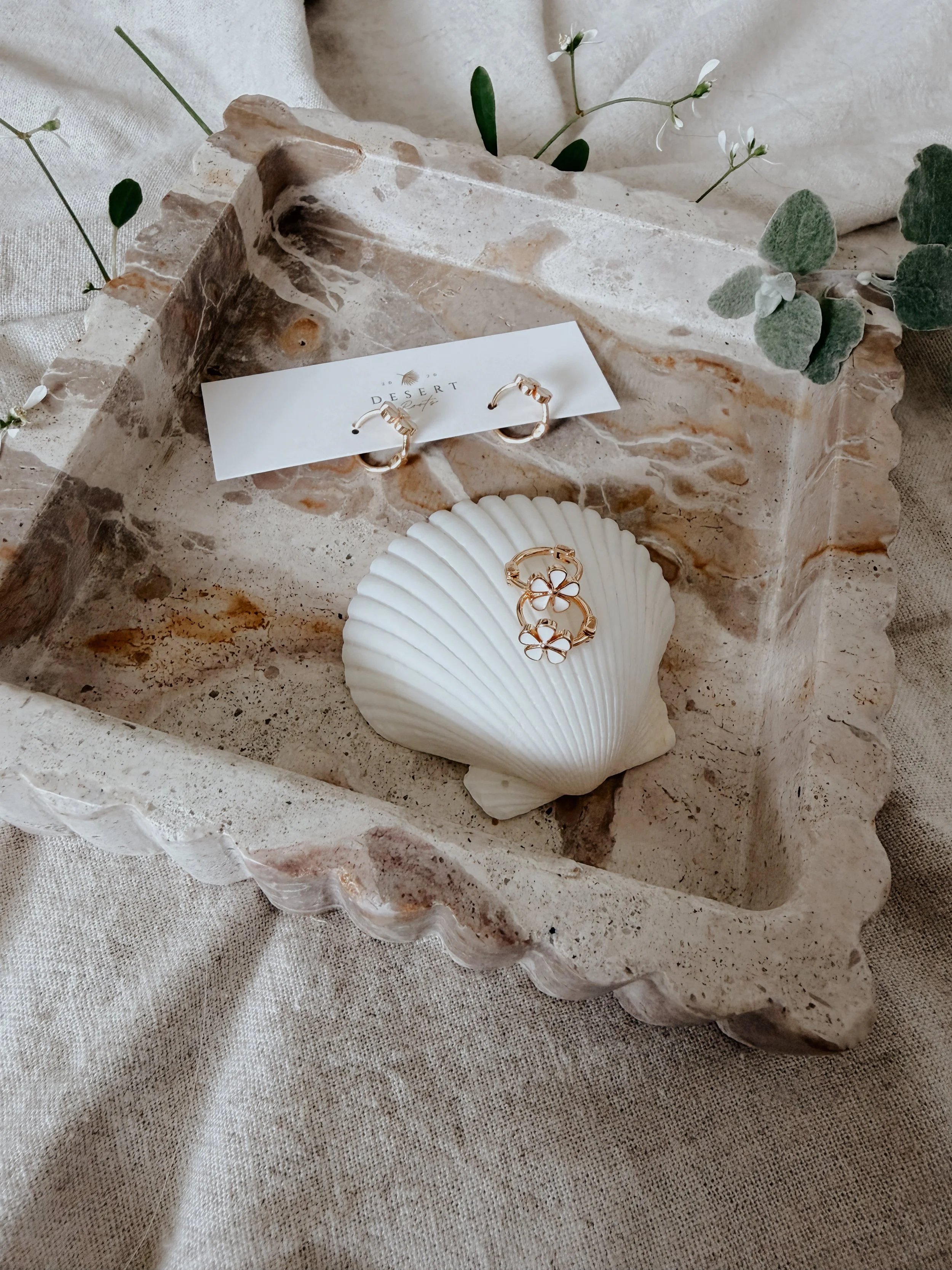 White Flower Huggie Hoop