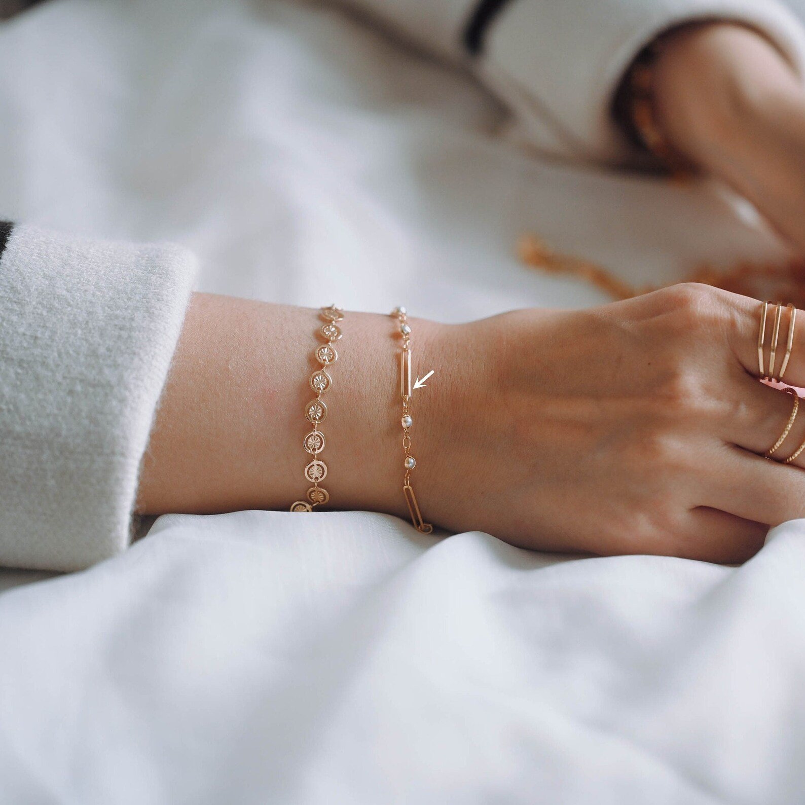Gold Pearl Paperclip Bracelet