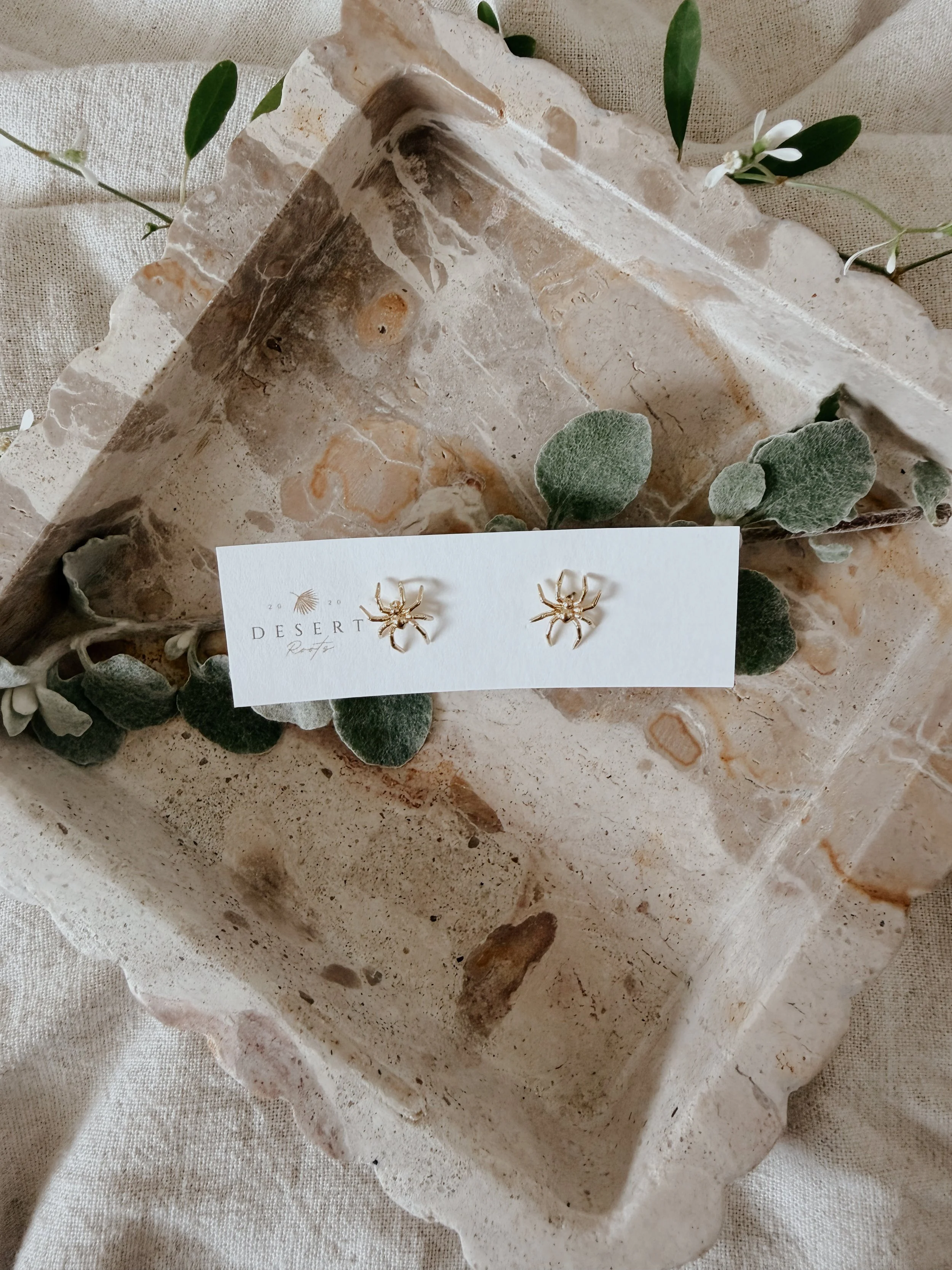 Gold Spider Stud Earrings