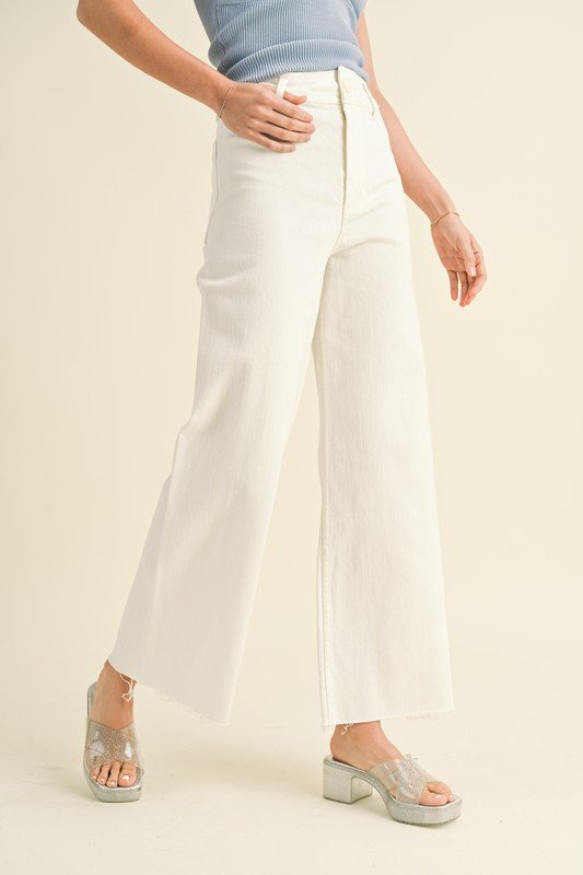 Wide Leg Straight Pants - Cream