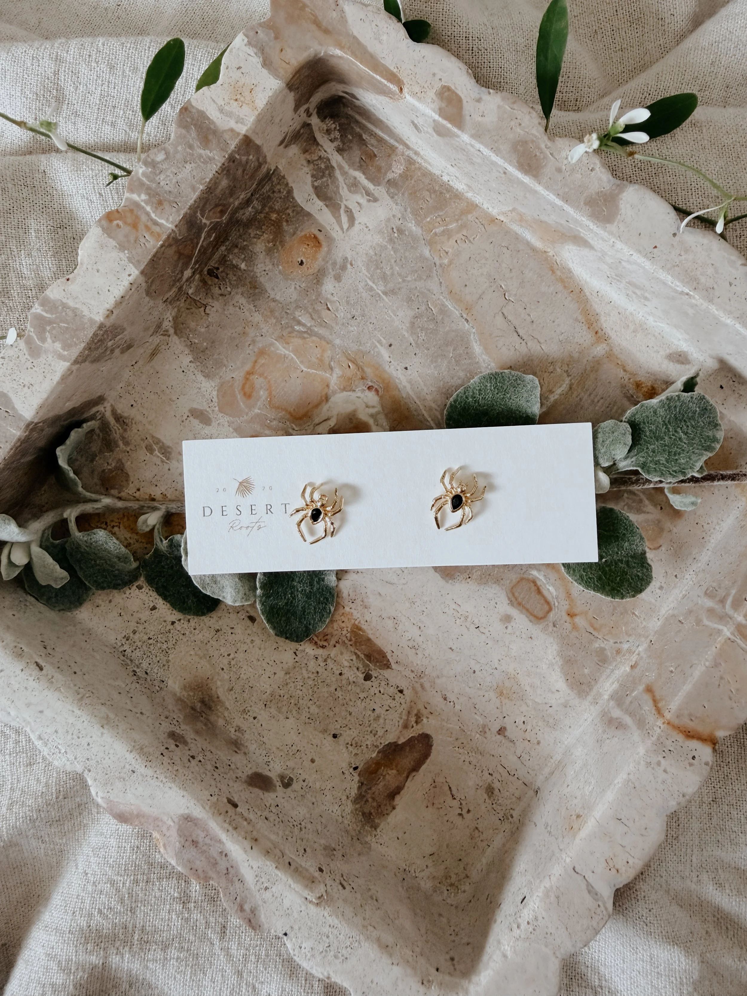 Gold + Black Spider Earrings