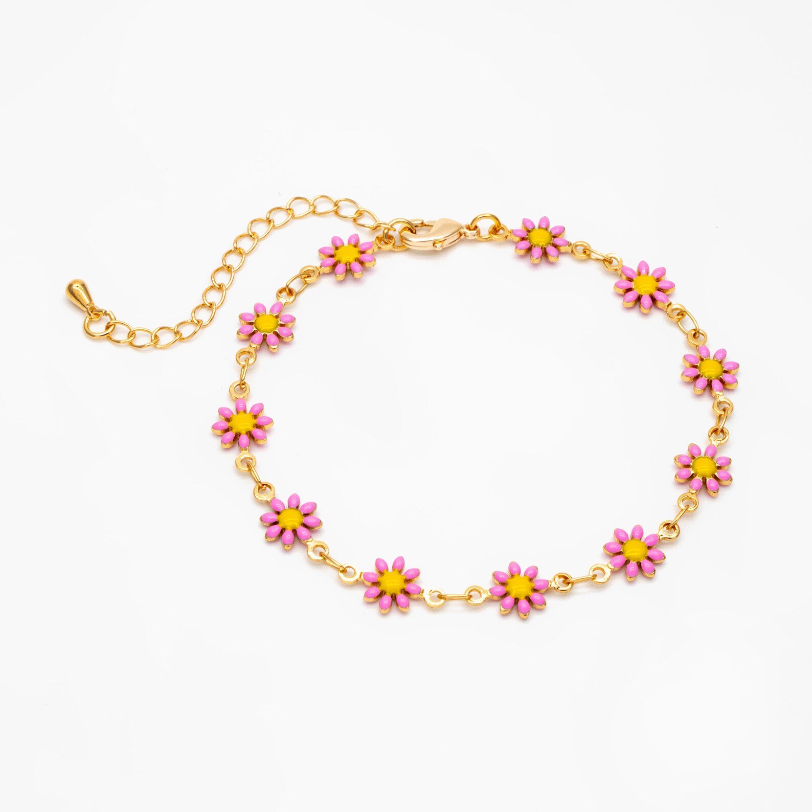 Dainty Pink Daisy Chain Bracelet