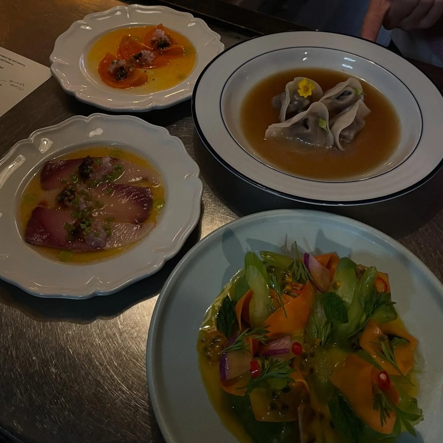 1. A perfect spread of this menu @dinnerpartybk 
2. Sesame bread extraordinaire @_bbunn 
3. Swordfish with potato scales 
4. @verified_street_rat drum circle 
5. My brilliant friend beef bourguignon
6. The tallest square of chocolate Guinness cake by