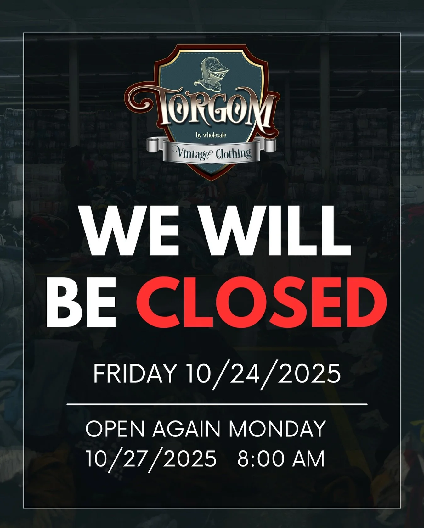 Heads up! Due to the Surplus Market on Saturday (10/25), our warehouse will be closed for wholesale this Friday, October 24th.
🕓 If you need to shop wholesale, please plan your visit before or after Friday 10/24/2025!