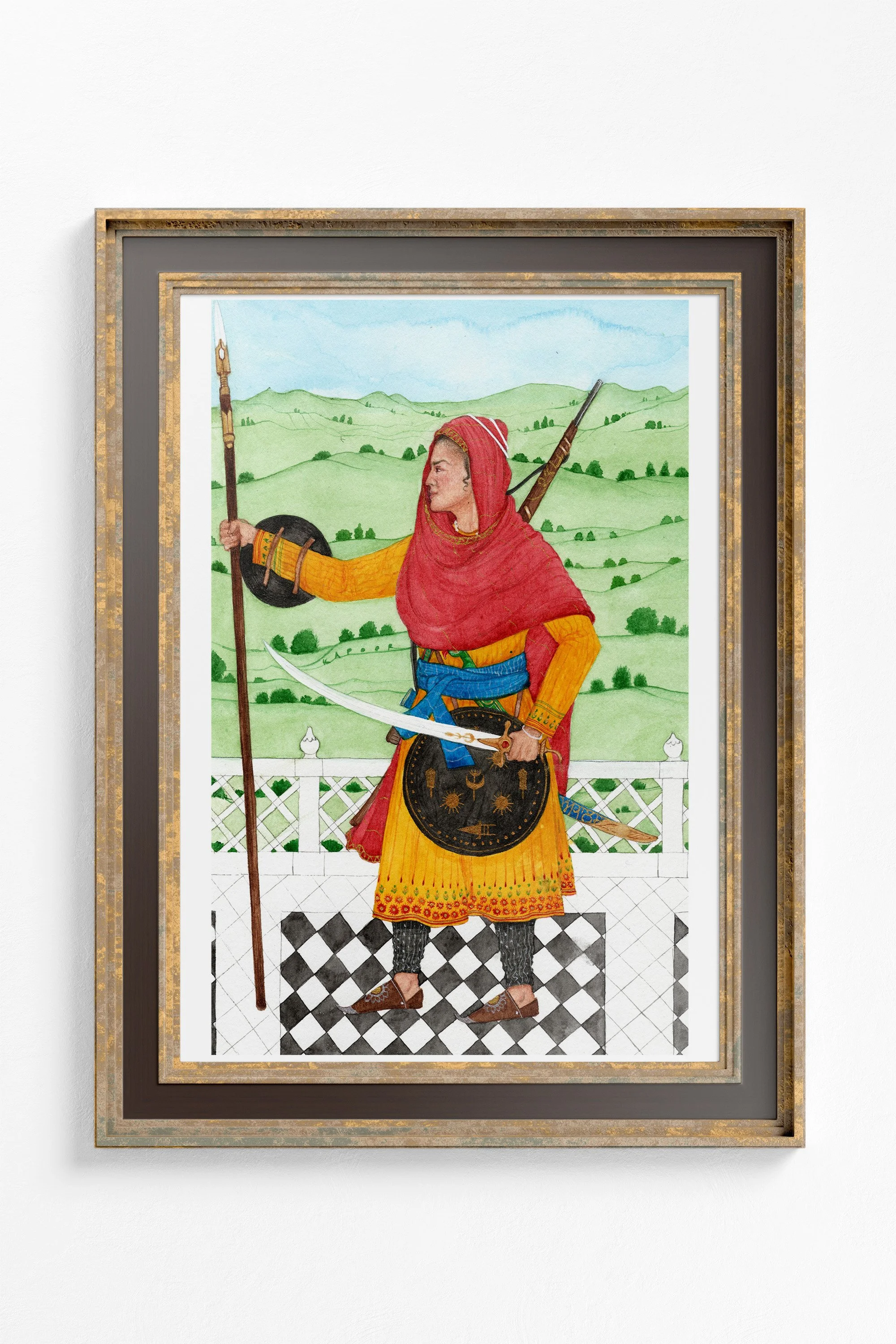 Mai Bhago | Female Sikh warrior | Fine Art Print | Sikh Art | Sikh Painting | Indian Miniature | Indian Art