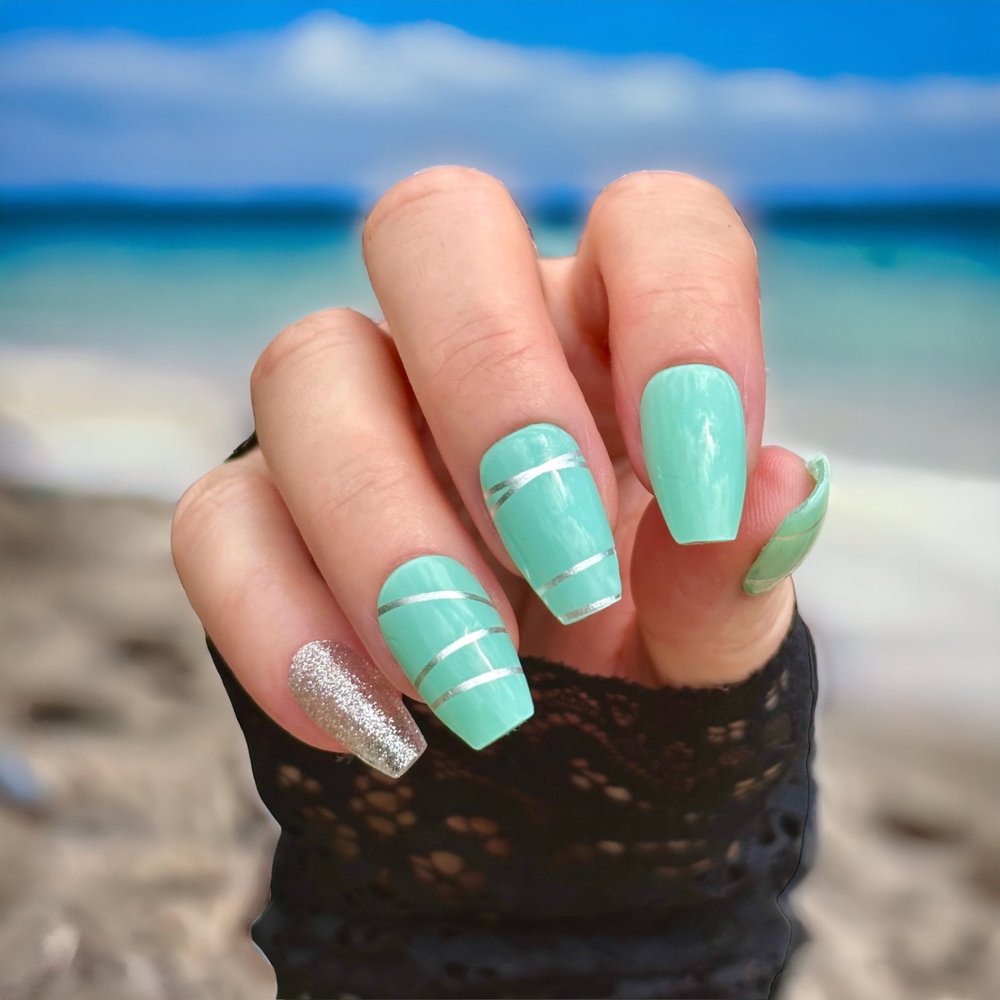 teal green nail designs