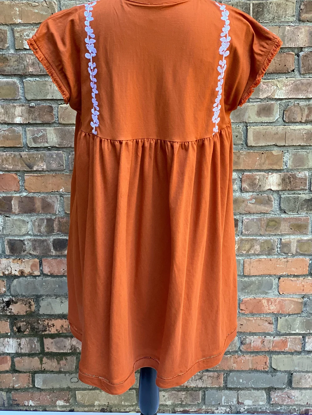 open lace back dress Puebla Mexican Burnt Orange Dress