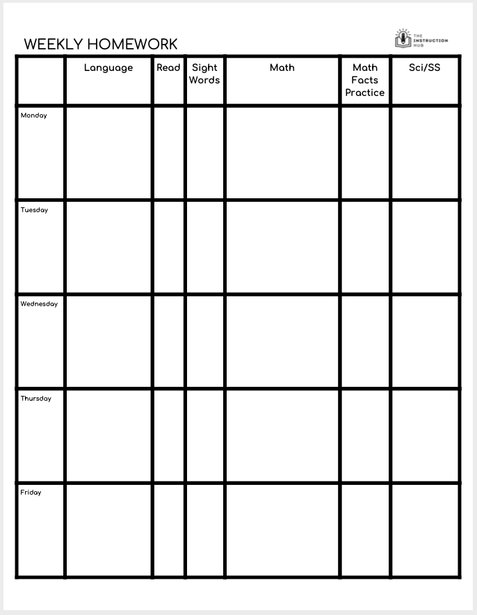 Weekly Homework Assignment Checklist