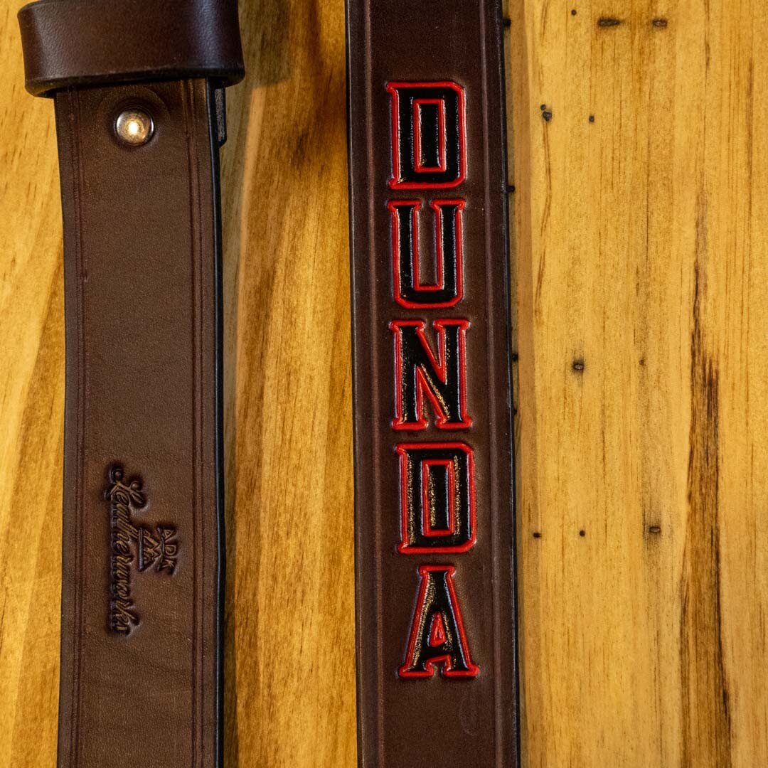 A handmade custom leather firefighter radio strap headed out to Clinton Fire Chief Dunda. 
Made from heavyweight Wickett &amp; Craig Bridle Leather and hand painted name, these straps are designed to last a lifetime. 
.
.
.
 #leatherwork #builttoendu