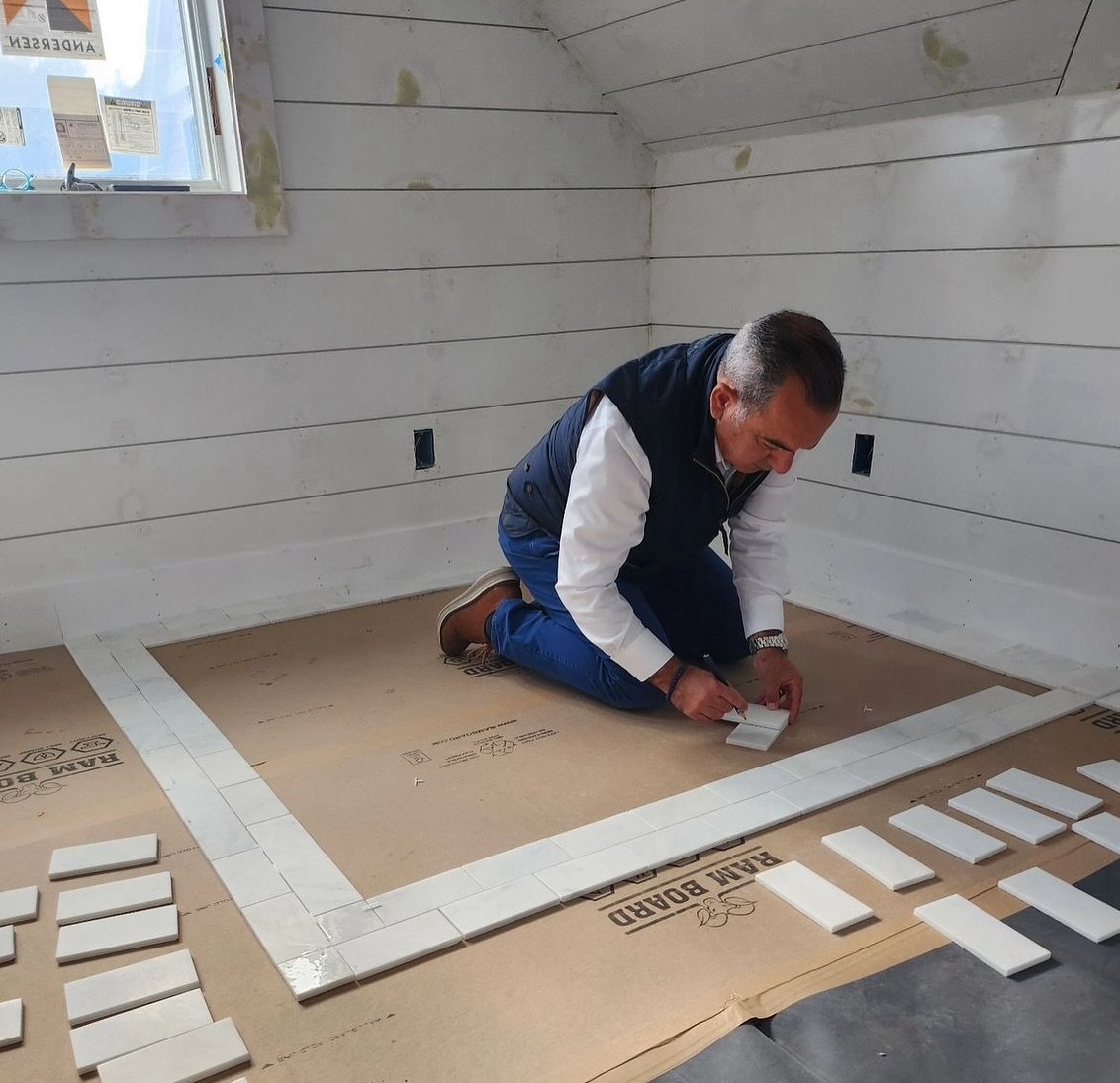 #Repost from @martha_collins_gray &ldquo;Today, we made progress on the charming guest house bathroom! The &lsquo;A&rsquo; team was on site, skillfully measuring for a stunning marble floor design that I can&rsquo;t wait to see installed. It is absol