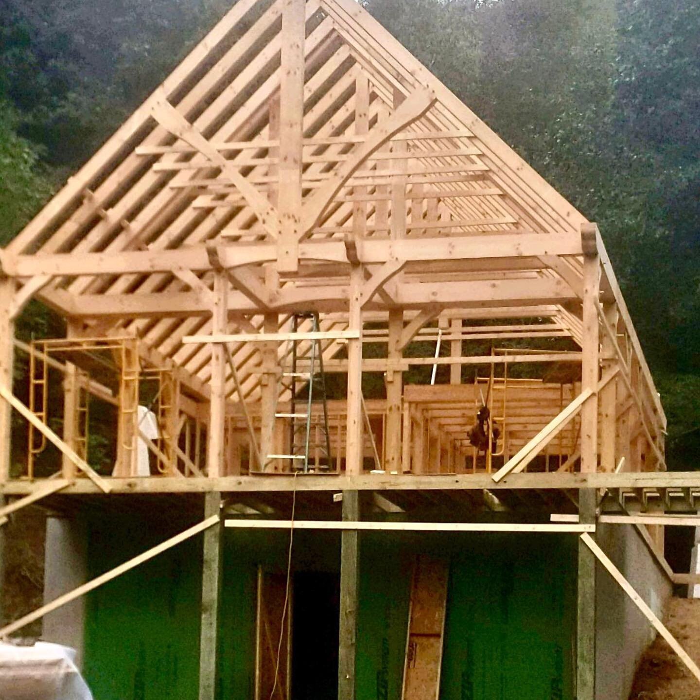 This is another gorgeous timber frame home going up in the mountains of NC! We erected it on top of a Superior Walls basement. We&rsquo;re really busy (thankfully) and already booking into 2021. Craftsmanship like this is a real work of art. Let&rsqu