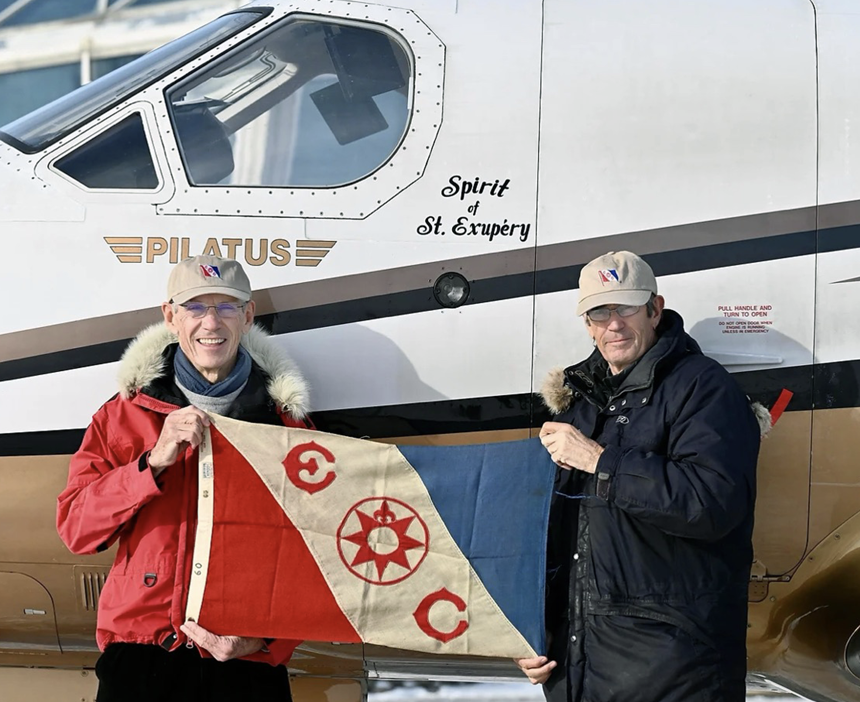 Pilots Hubert Sagnières and Georges Adams before their departure, January 22, 2024, Montreal.