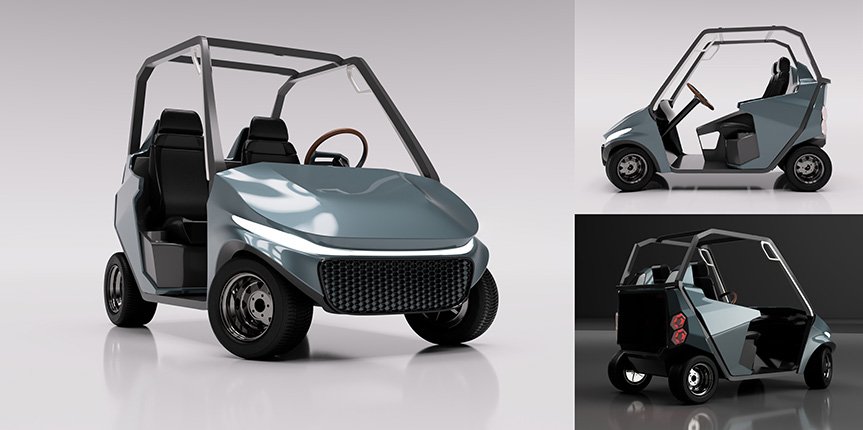 Final Concept R2 for LIV Golf Carts
Created: 11-23-2020 
Final 3D concept renderings for LIV Golf Cart's high-tech lithium-ion battery-powered golf cart. After a thorough review with our client, design elements from the initial concepts were combined