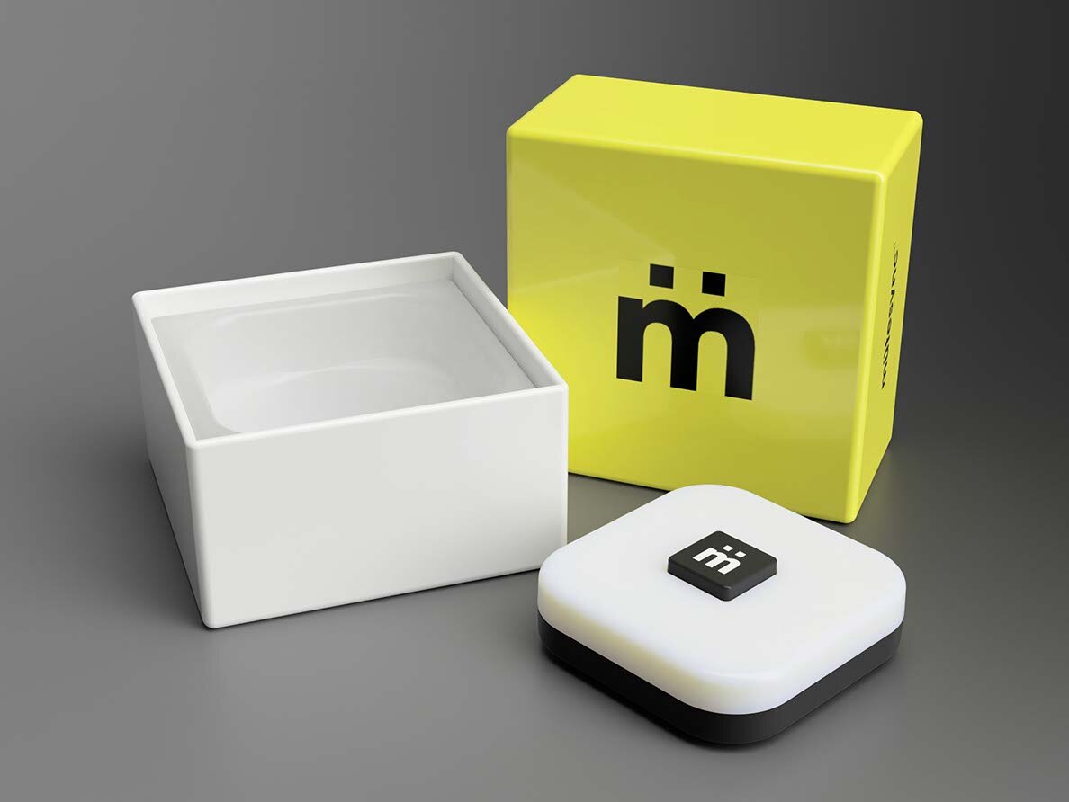 mutesync packaging layout photorealistic product rendering.
