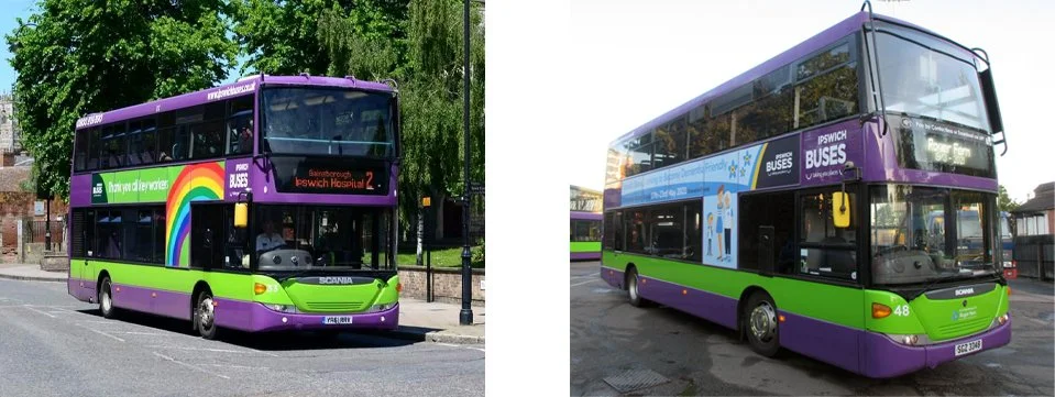 Ipswich Buses bus sides Roger Fen and NHS